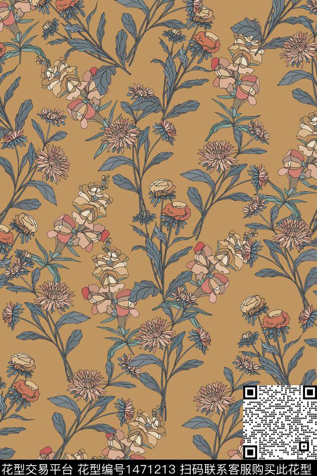绿植树叶扎染华亿平台花卉数码印花华亿平台下载（图片编号: 1471213） - 瓦栏（Walan）