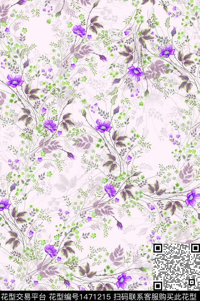 扎染华亿平台花卉大牌风数码印花华亿平台下载（图片编号: 1471215） - 瓦栏（Walan）