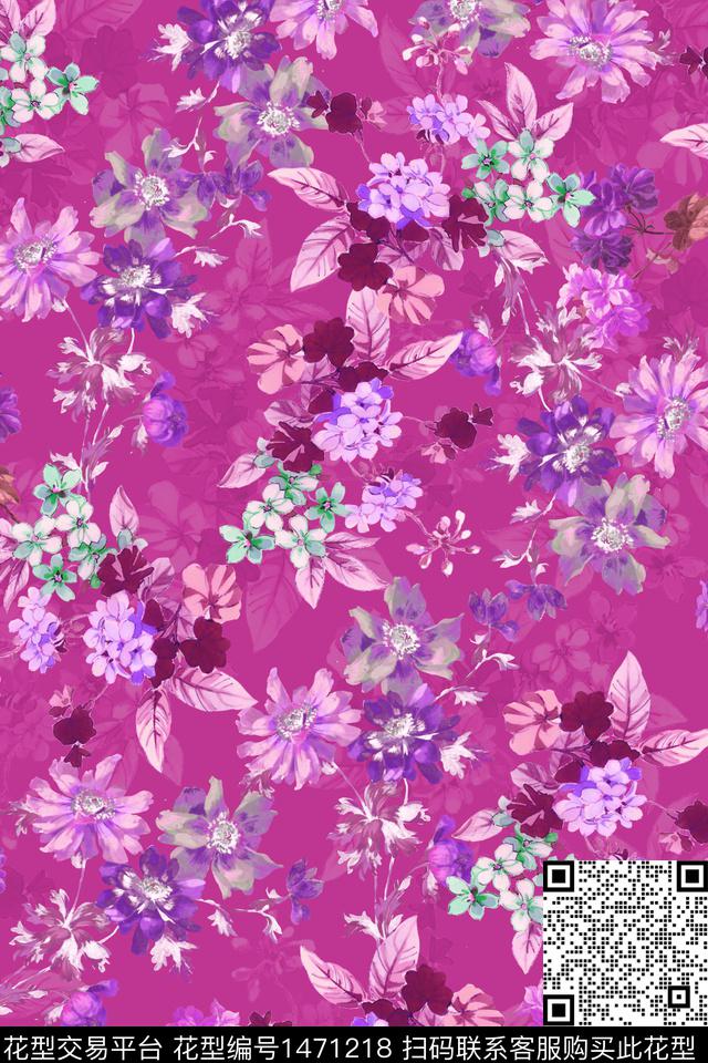 扎染华亿平台花卉大牌风数码印花华亿平台下载（图片编号: 1471218） - 瓦栏（Walan）