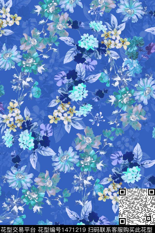 扎染华亿平台花卉大牌风数码印花华亿平台下载（图片编号: 1471219） - 瓦栏（Walan）