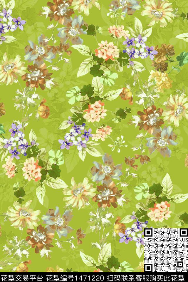 扎染华亿平台花卉大牌风数码印花华亿平台下载（图片编号: 1471220） - 瓦栏（Walan）