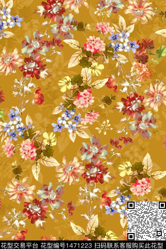 扎染华亿平台花卉大牌风数码印花华亿平台下载（图片编号: 1471223） - 瓦栏（Walan）