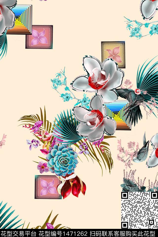 鸟花卉中老年华亿平台数码印花华亿平台下载（图片编号: 1471262） - 瓦栏（Walan）