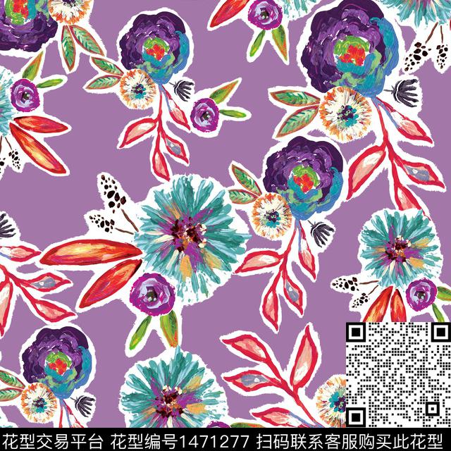 虞美人手绘花卉poppy数码印花华亿平台下载（图片编号: 1471277） - 瓦栏（Walan）