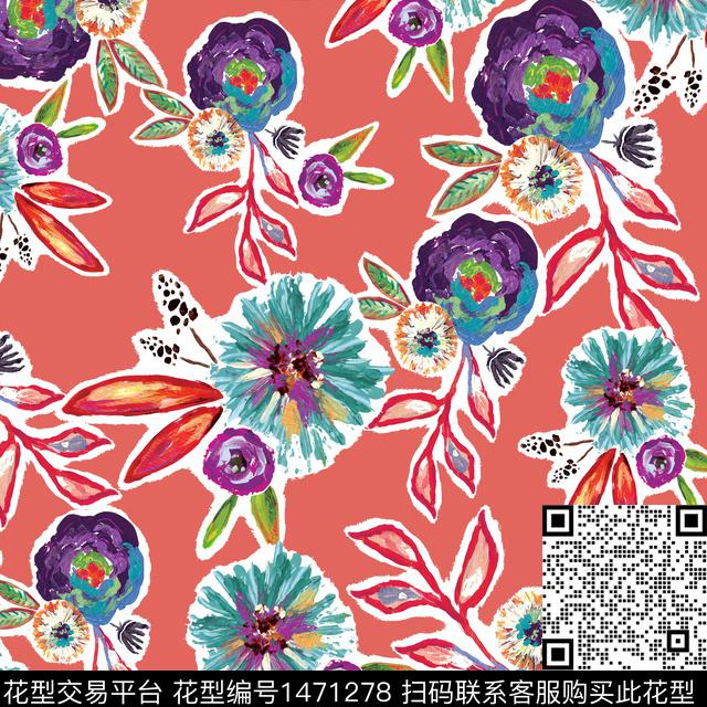 虞美人手绘花卉poppy数码印花华亿平台下载（图片编号: 1471278） - 瓦栏（Walan）