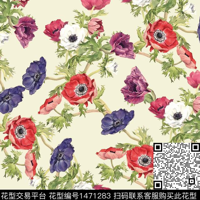 虞美人手绘花卉poppy数码印花华亿平台下载（图片编号: 1471283） - 瓦栏（Walan）