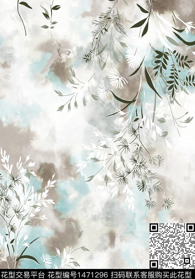 绿植树叶几何扎染华亿平台数码印花华亿平台下载（图片编号: 1471296） - 瓦栏（Walan）