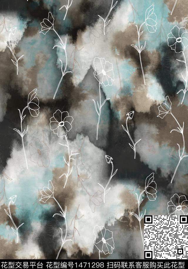 绿植树叶几何扎染华亿平台数码印花华亿平台下载（图片编号: 1471298） - 瓦栏（Walan）