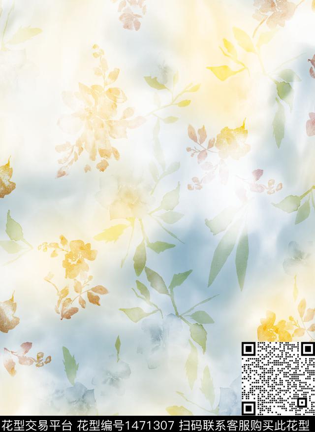 绿植树叶几何扎染华亿平台数码印花华亿平台下载（图片编号: 1471307） - 瓦栏（Walan）