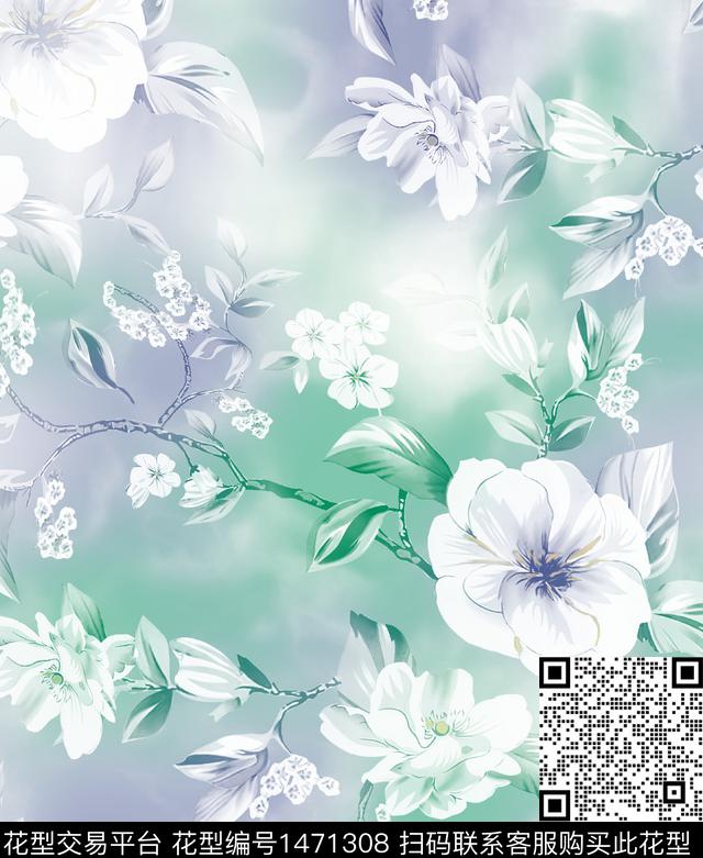 绿植树叶几何扎染华亿平台数码印花华亿平台下载（图片编号: 1471308） - 瓦栏（Walan）