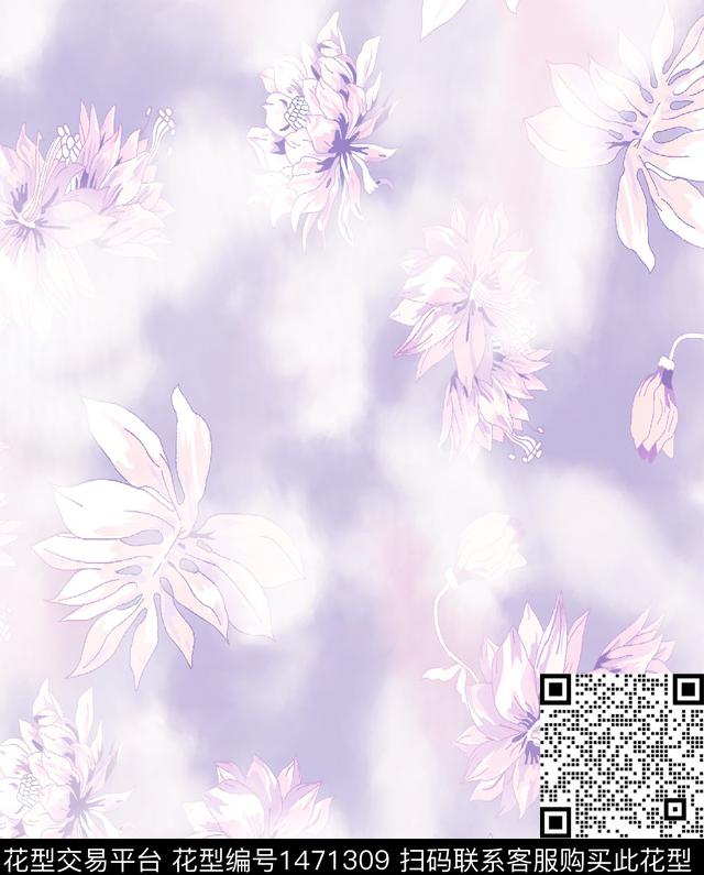 绿植树叶几何扎染华亿平台数码印花华亿平台下载（图片编号: 1471309） - 瓦栏（Walan）