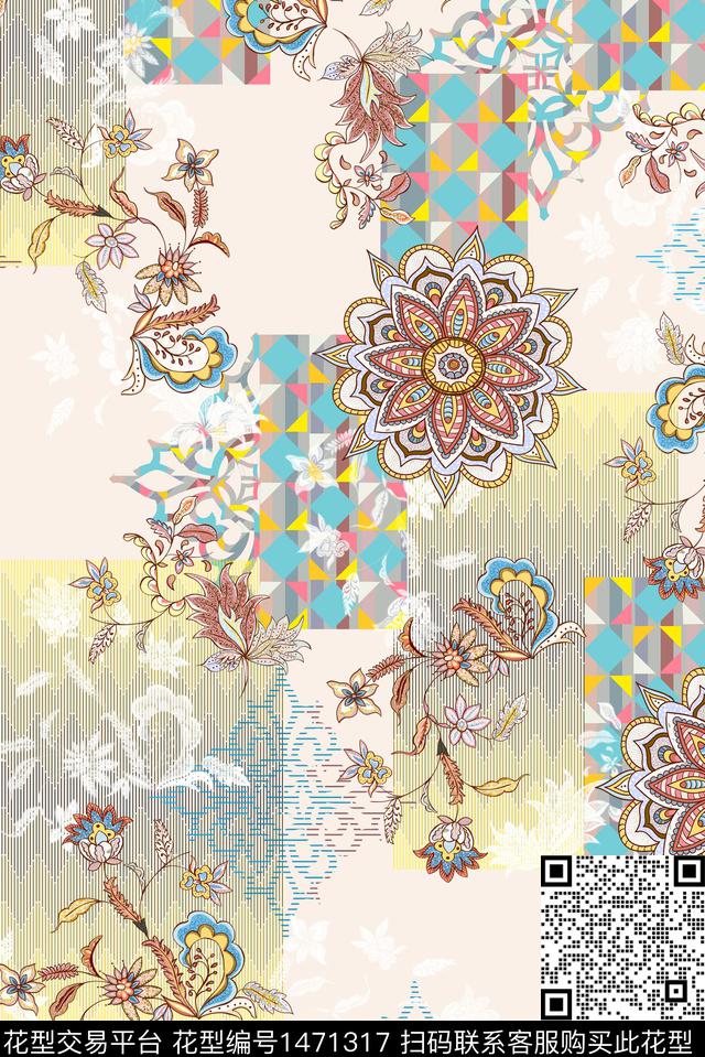 民族风抽象几何数码印花华亿平台下载（图片编号: 1471317） - 瓦栏（Walan）