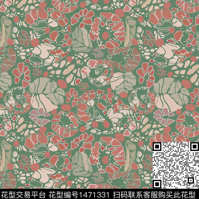 抽象花卉大牌风圆圈与波点传统印花华亿平台下载（图片编号: 1471331） - 瓦栏（Walan）