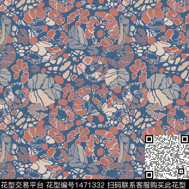 抽象花卉几何花卉传统印花华亿平台下载（图片编号: 1471332） - 瓦栏（Walan）