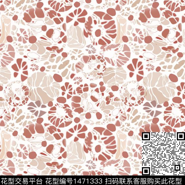 抽象花卉大牌风圆圈与波点传统印花华亿平台下载（图片编号: 1471333） - 瓦栏（Walan）