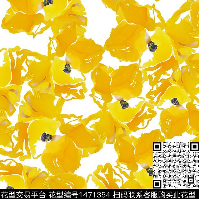 抽象花卉水彩花卉黄花数码印花华亿平台下载（图片编号: 1471354） - 瓦栏（Walan）