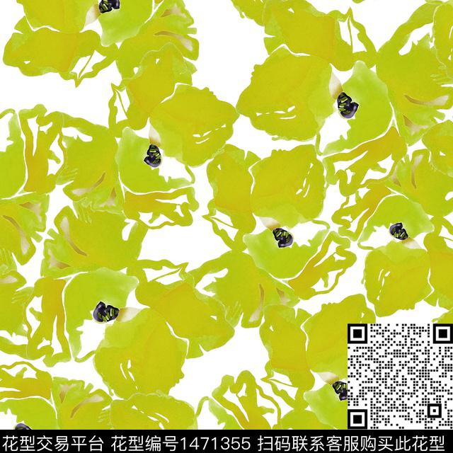抽象花卉水彩花卉黄花数码印花华亿平台下载（图片编号: 1471355） - 瓦栏（Walan）