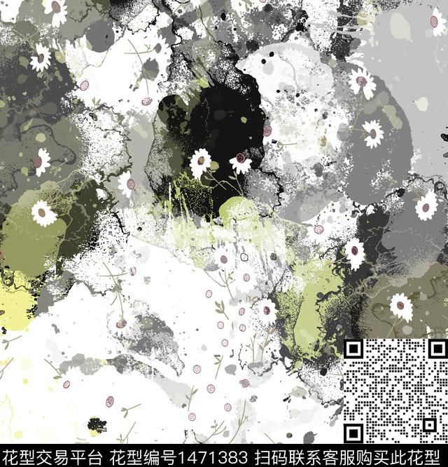 绿植树叶几何扎染华亿平台数码印花华亿平台下载（图片编号: 1471383） - 瓦栏（Walan）