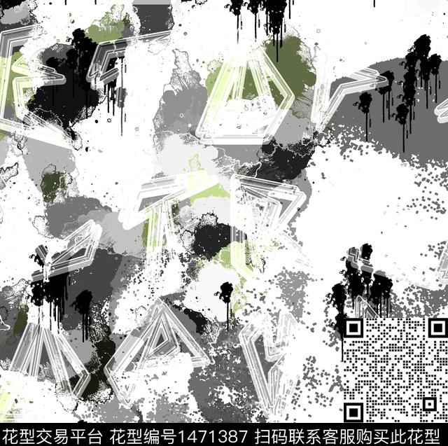 字母几何扎染华亿平台数码印花华亿平台下载（图片编号: 1471387） - 瓦栏（Walan）