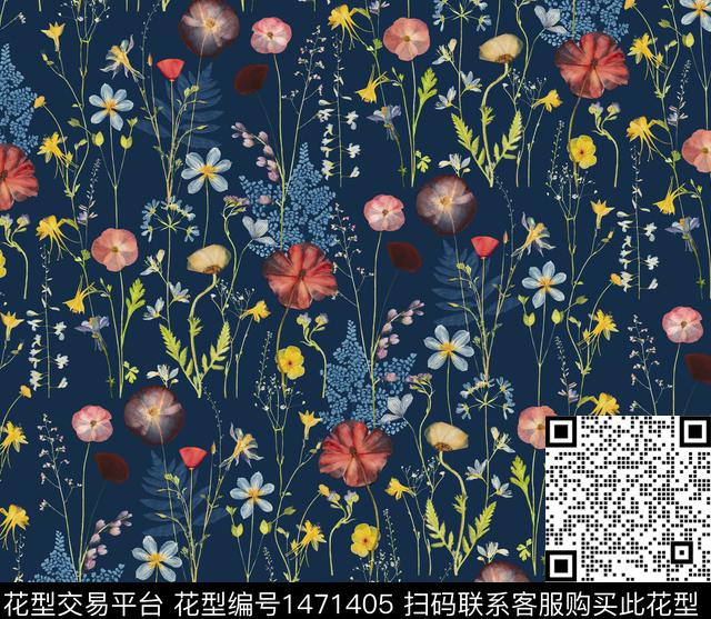 旗袍牡丹小碎花数码印花华亿平台下载（图片编号: 1471405） - 瓦栏（Walan）