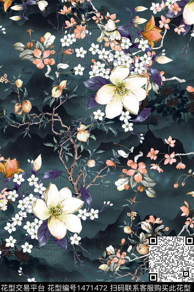 花卉香云纱中国风数码印花华亿平台下载（图片编号: 1471472） - 瓦栏（Walan）