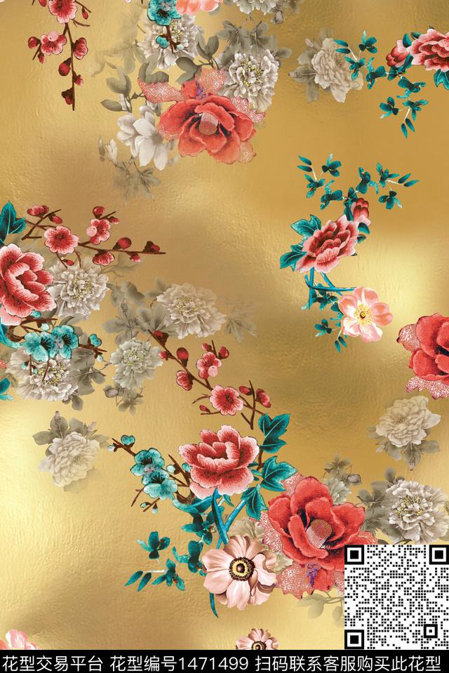 香云纱月季花中国风花卉数码印花华亿平台下载（图片编号: 1471499） - 瓦栏（Walan）