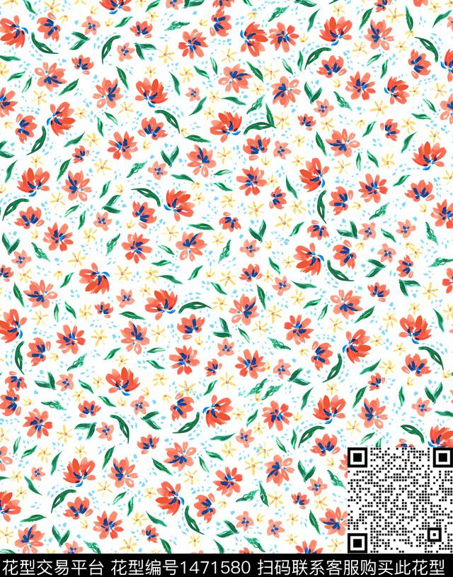 花卉春夏华亿平台手绘数码印花华亿平台下载（图片编号: 1471580） - 瓦栏（Walan）