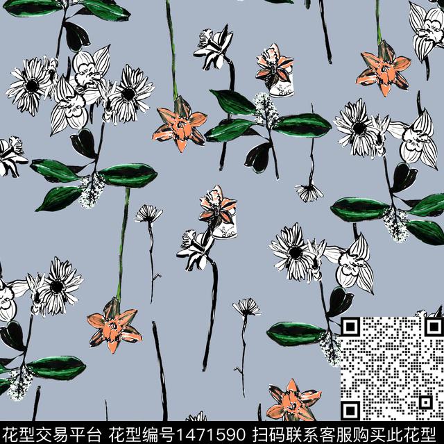 向日葵牡丹小碎花数码印花华亿平台下载（图片编号: 1471590） - 瓦栏（Walan）