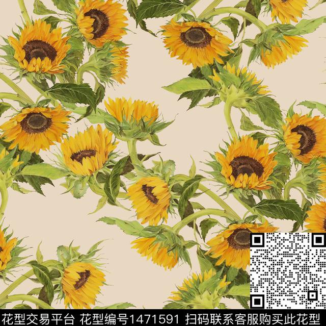 向日葵审年轻女性数码印花华亿平台下载（图片编号: 1471591） - 瓦栏（Walan）