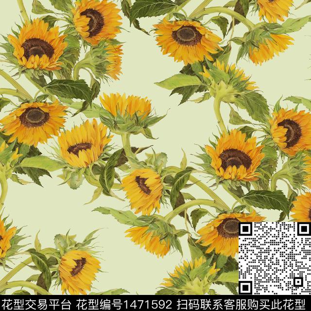 向日葵牡丹小碎花数码印花华亿平台下载（图片编号: 1471592） - 瓦栏（Walan）
