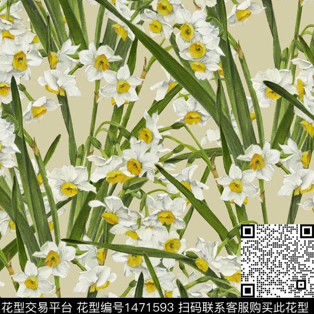 小碎花水仙花审数码印花华亿平台下载（图片编号: 1471593） - 瓦栏（Walan）