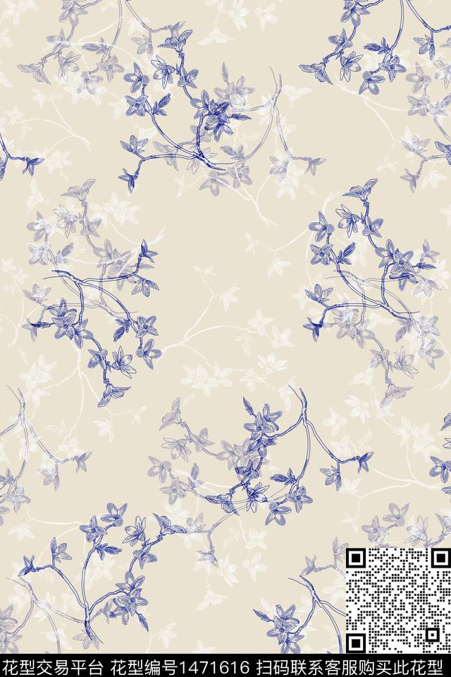 线条绿植树叶年轻女性传统印花华亿平台下载（图片编号: 1471616） - 瓦栏（Walan）