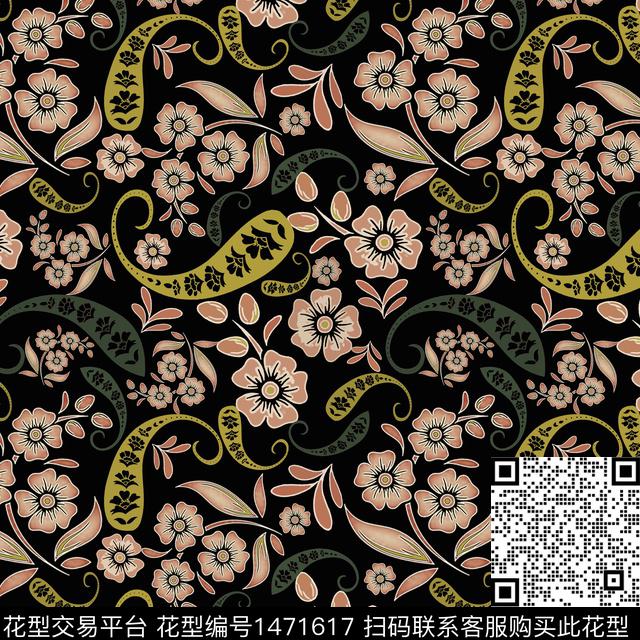 民族风花卉佩斯力数码印花华亿平台下载（图片编号: 1471617） - 瓦栏（Walan）
