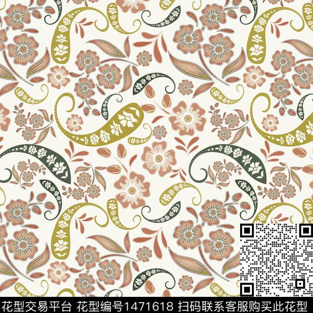 民族风花卉佩斯力数码印花华亿平台下载（图片编号: 1471618） - 瓦栏（Walan）