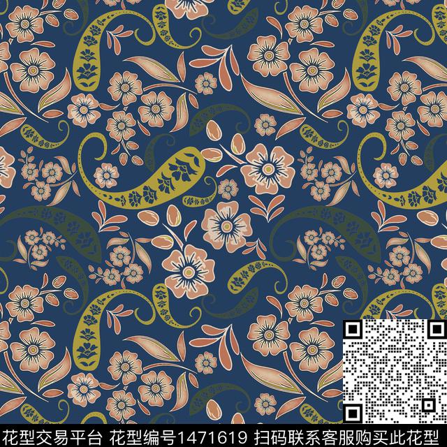 民族风花卉佩斯力数码印花华亿平台下载（图片编号: 1471619） - 瓦栏（Walan）