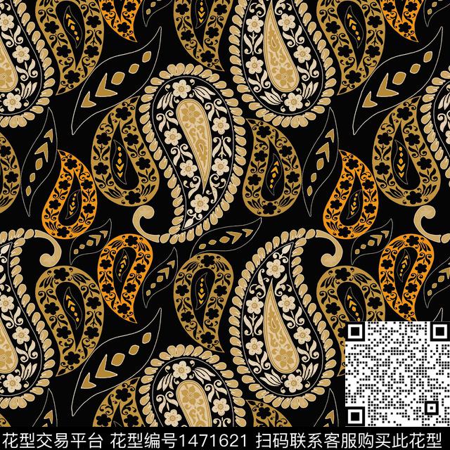民族风花卉佩斯力传统印花华亿平台下载（图片编号: 1471621） - 瓦栏（Walan）