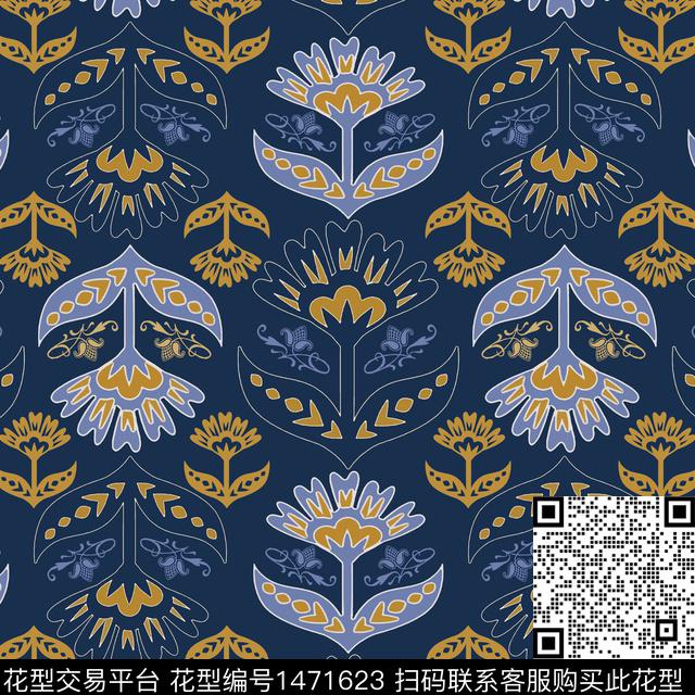 传统纹样民族风花卉传统印花华亿平台下载（图片编号: 1471623） - 瓦栏（Walan）