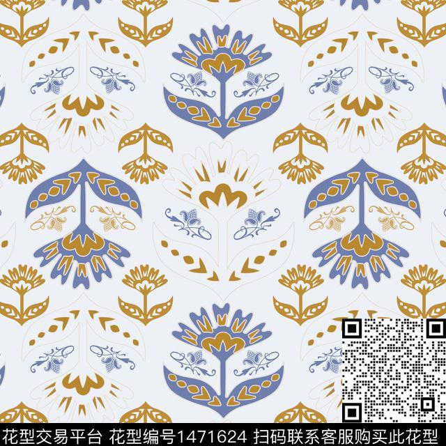 传统纹样民族风花卉传统印花华亿平台下载（图片编号: 1471624） - 瓦栏（Walan）