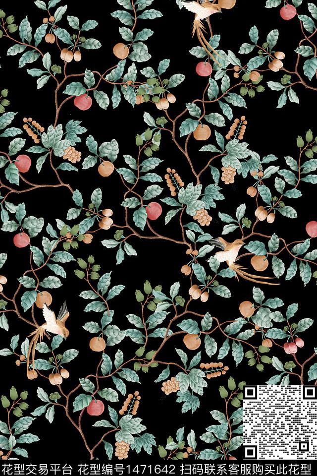 花卉中国风真丝数码印花华亿平台下载（图片编号: 1471642） - 瓦栏（Walan）