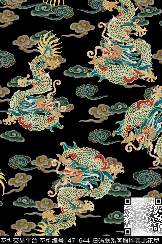 龙祥云中国风数码印花华亿平台下载（图片编号: 1471644） - 瓦栏（Walan）