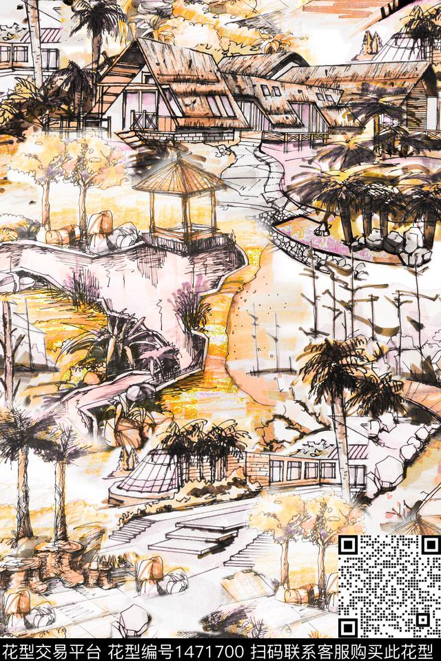 大牌风抽象手绘数码印花华亿平台下载（图片编号: 1471700） - 瓦栏（Walan）