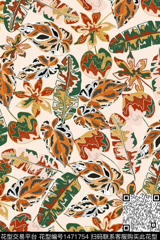 植物棕榈树年轻女性数码印花华亿平台下载（图片编号: 1471754） - 瓦栏（Walan）