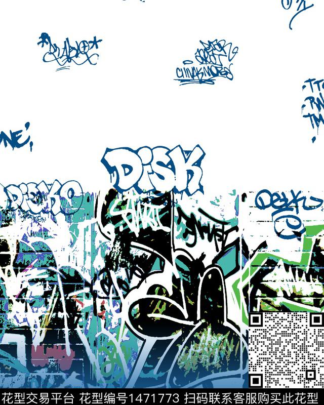 涂鸦男装定位花字母数码印花华亿平台下载（图片编号: 1471773） - 瓦栏（Walan）