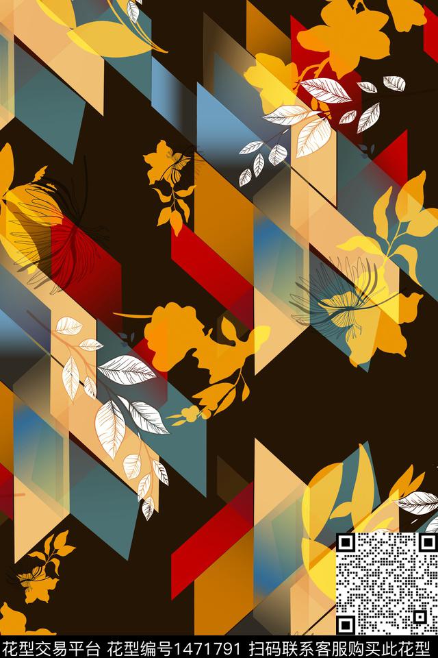 抽象花卉女装条纹数码印花华亿平台下载（图片编号: 1471791） - 瓦栏（Walan）