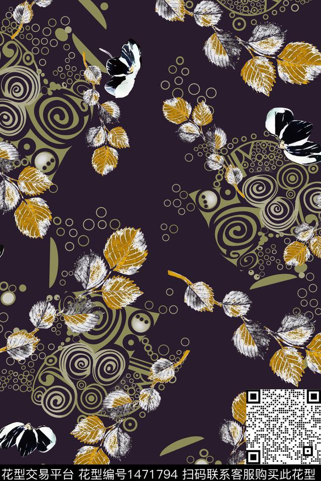 绿植树叶中老年配饰数码印花华亿平台下载（图片编号: 1471794） - 瓦栏（Walan）