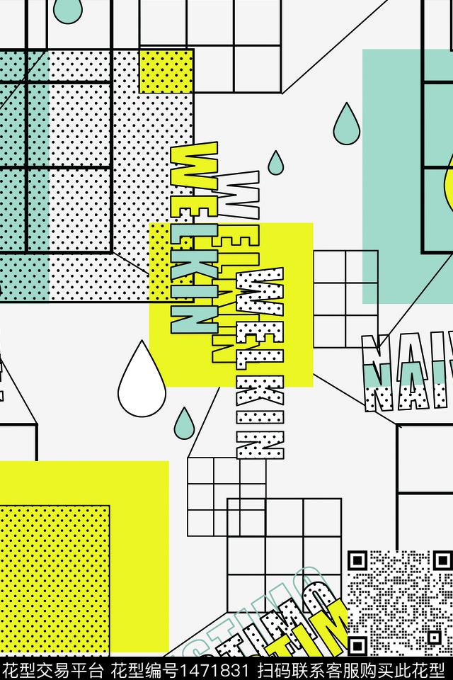 线条字母男装满版花传统印花华亿平台下载（图片编号: 1471831） - 瓦栏（Walan）