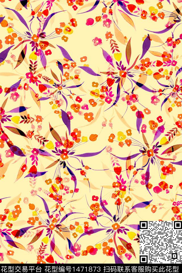 水彩绿植树叶大牌风数码印花华亿平台下载（图片编号: 1471873） - 瓦栏（Walan）