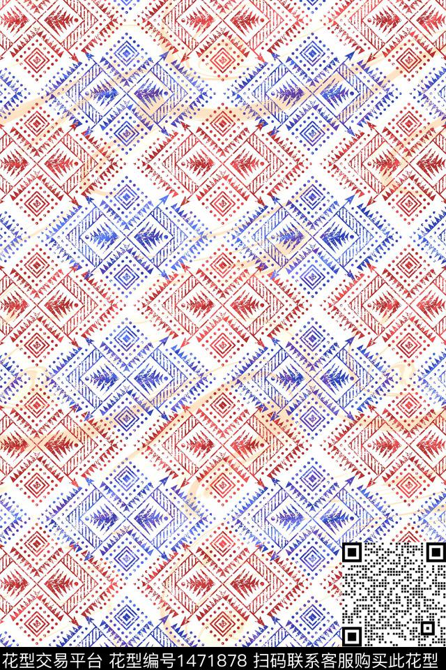 几何花卉传统纹样大牌风数码印花华亿平台下载（图片编号: 1471878） - 瓦栏（Walan）