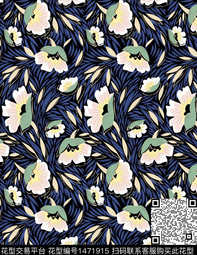 女装清爽底花卉花卉数码印花华亿平台下载（图片编号: 1471915） - 瓦栏（Walan）