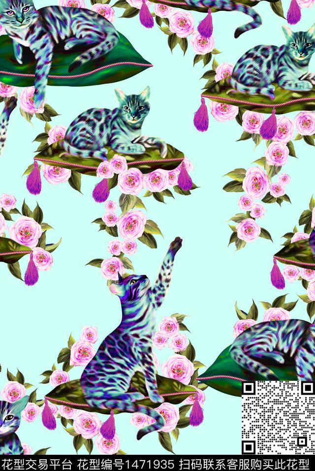 条纹花卉裙数码印花华亿平台下载（图片编号: 1471935） - 瓦栏（Walan）